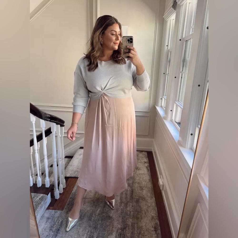 Anthropologie The Gemini Twofer Sweater + Dress Set Size XL NWT Light Gray/Pink - Picture 6 of 7